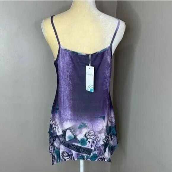 New Womens Medium Tank Top Purple V Neck handkerchief Hem - Picture 5 of 16